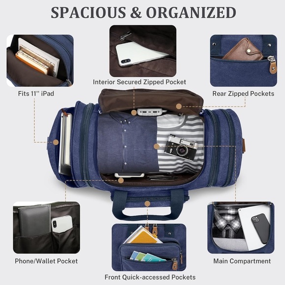 Gonex Canvas Duffle Bag for Travel 60L Expandable Duffel Weekend Overnight NWOT - Picture 5 of 13